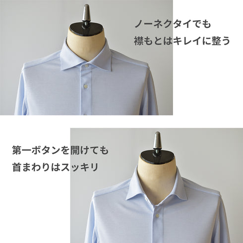 【日本製】 ビジネス ワイシャツ 長袖 メンズ 形態安定 ノンアイロン 綿100% ピケストライプ イージーフォーマルシャツ サックス(SNKN25-099-sa)