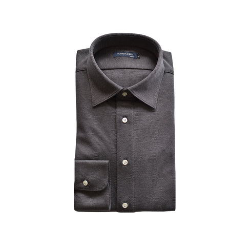 【日本製】長袖 シャツ メンズ 暖かい 保温 発熱 柔らかい ニットシャツ セミワイドカラー チャコール(SNKN25-109-ch)