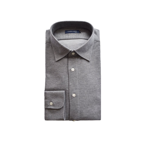 【日本製】長袖 ネルシャツ メンズ ビジネス 暖かい 柔らかい ニットシャツ セミワイドカラー グレー(SNKN25-110-gr)