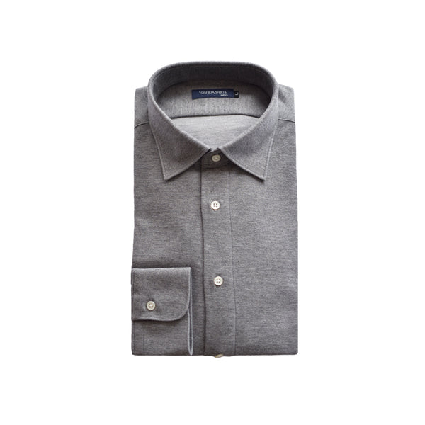 【日本製】長袖 ネルシャツ メンズ ビジネス 暖かい 柔らかい ニットシャツ セミワイドカラー グレー(SNKN25-110-gr)