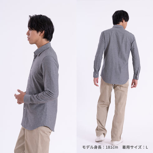 【日本製】長袖 ネルシャツ メンズ ビジネス 暖かい 柔らかい ニットシャツ セミワイドカラー ネイビー(SNKN25-110-na)