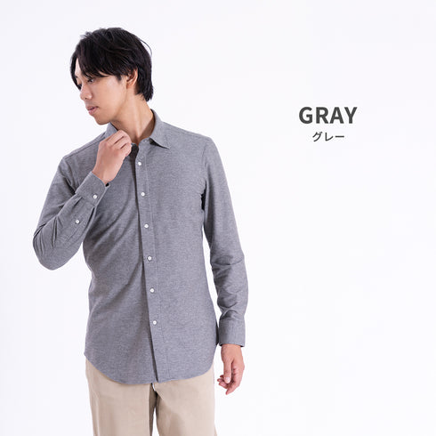 【日本製】長袖 ネルシャツ メンズ ビジネス 暖かい 柔らかい ニットシャツ セミワイドカラー ネイビー(SNKN25-110-na)