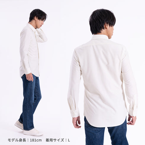 【日本製】長袖 ネルシャツ メンズ ビジネス 暖かい 柔らかい ニットシャツ セミワイドカラー ネイビー(SNKN25-110-na)