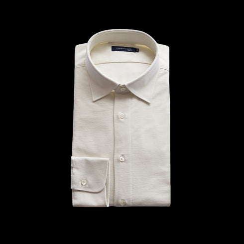 【日本製】長袖 ネルシャツ メンズ ビジネス 暖かい 柔らかい ニットシャツ セミワイドカラー ホワイト(SNKN25-110-wh)