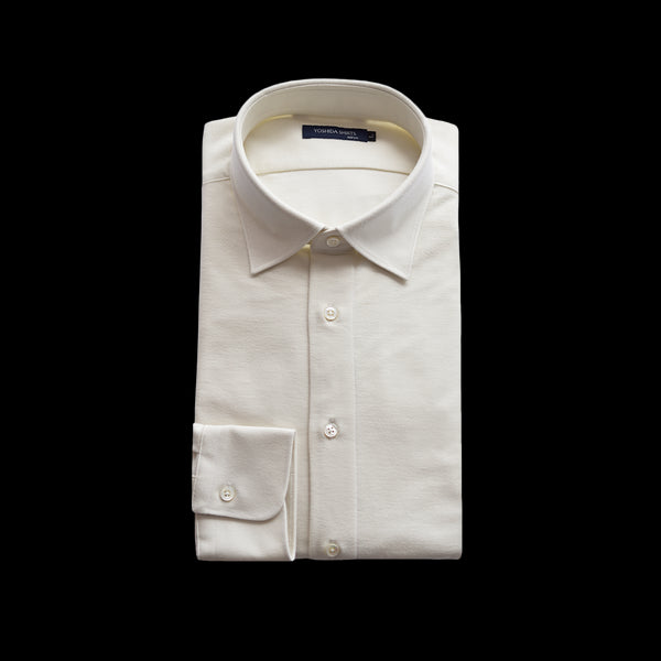 【日本製】長袖 ネルシャツ メンズ ビジネス 暖かい 柔らかい ニットシャツ セミワイドカラー ホワイト(SNKN25-110-wh)