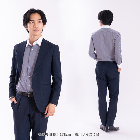 【日本製】 ワイシャツ クレリックシャツ メンズ ビジネス 長袖 イージーケア ノーアイロン ストライプ ワイドカラー サックス(snkn26-129-sa)