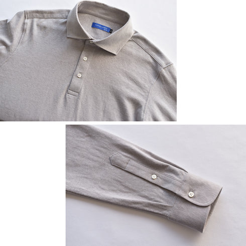 【日本製】 ポロシャツ メンズ 長袖 ビジネス カジュアル 綿100% スラブ天竺 無地 ワイドカラー グレー(SPKB24-060-gr)