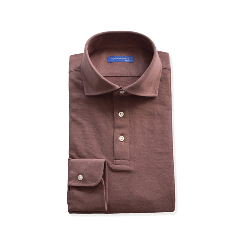 【日本製】 ポロシャツ メンズ 長袖 ビジネス カジュアル 綿100% スラブ天竺 無地 ワイドカラー モカ(SPKB24-060-mc)