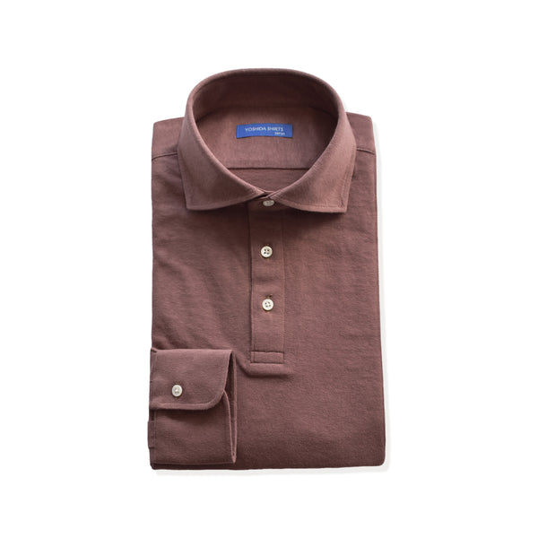 【日本製】 ポロシャツ メンズ 長袖 ビジネス カジュアル 綿100% スラブ天竺 無地 ワイドカラー モカ(SPKB24-060-mc)