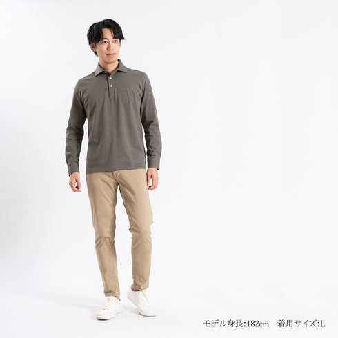【日本製】 ポロシャツ メンズ 長袖 ビジネス カジュアル 綿100% スラブ天竺 無地 ワイドカラー グレー(SPKB24-060-gr)