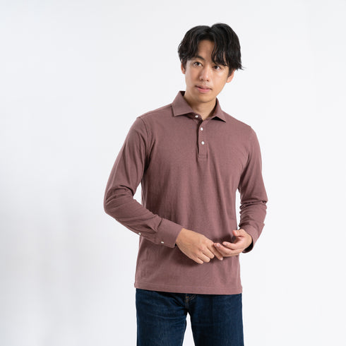 【日本製】 ポロシャツ メンズ 長袖 ビジネス カジュアル 綿100% スラブ天竺 無地 ワイドカラー グレー(SPKB24-060-gr)