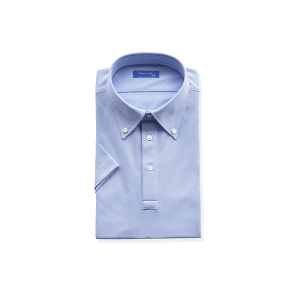 【日本製】 ポロシャツ メンズ 半袖 吸水速乾 軽い 無地 ボタンダウン ハニカムメッシュ サックス(SPKB24-069-sa)