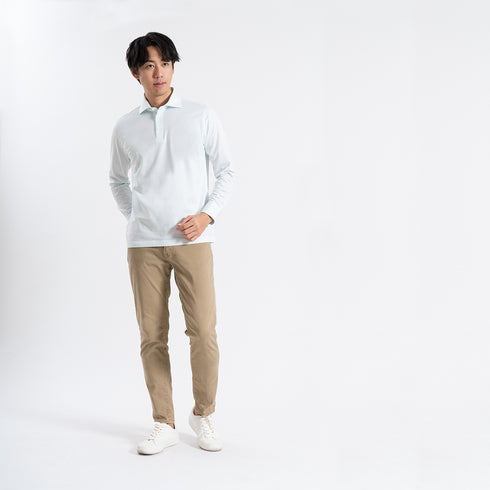 【日本製】 ポロシャツ メンズ 長袖 ビジネス カジュアル 綿100% GIZAコットン 無地 ワイドカラー ネイビー(SPKB24-070-na)