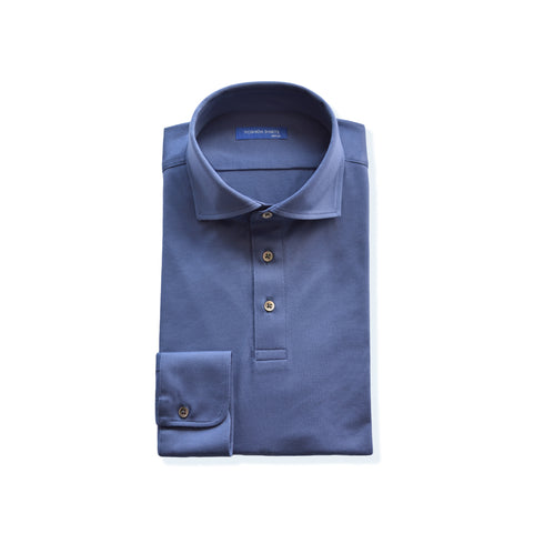 【日本製】 ポロシャツ メンズ 長袖 ビジネス カジュアル 綿100% GIZAコットン 無地 ワイドカラー ネイビー(SPKB24-070-na)