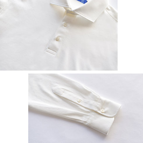 【日本製】 ポロシャツ メンズ 長袖 ビジネス カジュアル 綿100% GIZAコットン 無地 ワイドカラー ネイビー(SPKB24-070-na)