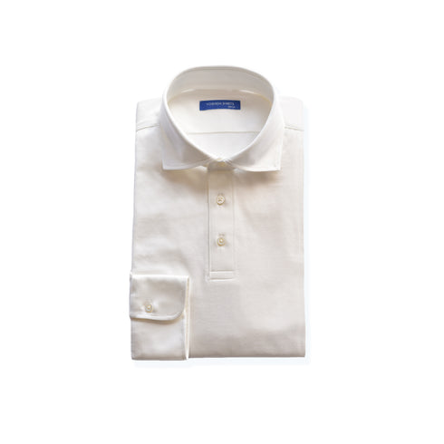 【日本製】 ポロシャツ メンズ 長袖 ビジネス カジュアル 綿100% GIZAコットン 無地 ワイドカラー ホワイト(SPKB24-070-wh)