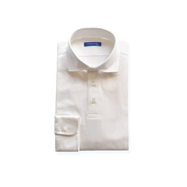 【日本製】 ポロシャツ メンズ 長袖 ビジネス カジュアル 綿100% GIZAコットン 無地 ワイドカラー ホワイト(SPKB24-070-wh)