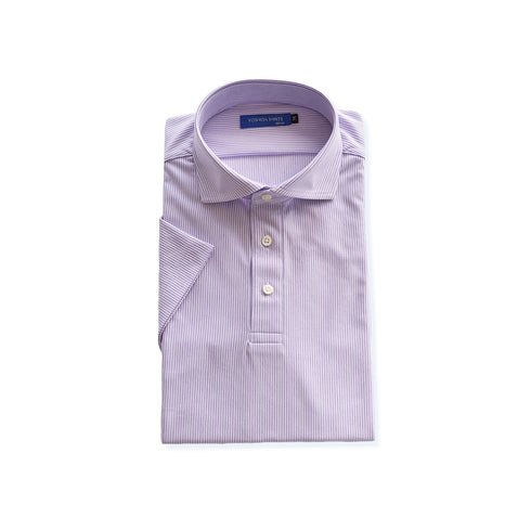 【日本製】 ポロシャツ メンズ 半袖 ビジネスカジュアル 形態安定 ストレッチ ワイドカラー ヘアラインストライプ パープル(SPKB24-072-pu)