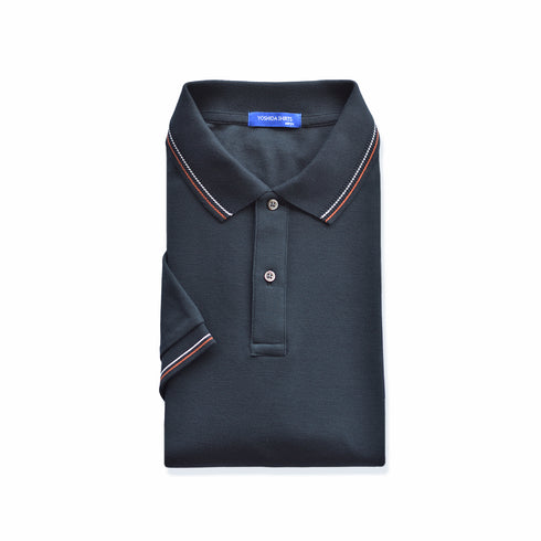 【日本製】 ポロシャツ メンズ 半袖 鹿の子 カノコ 綿100% リブ襟 ヘリンボーン 無地 ブラック(SPKB24-083-bk)