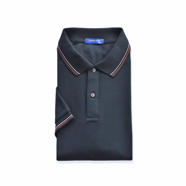 【日本製】 ポロシャツ メンズ 半袖 鹿の子 カノコ 綿100% リブ襟 ヘリンボーン 無地 ブラック(SPKB24-083-bk)