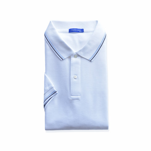 【日本製】 ポロシャツ メンズ 半袖 鹿の子 カノコ 綿100% リブ襟 ヘリンボーン 無地 ホワイト(SPKB24-083-wh)