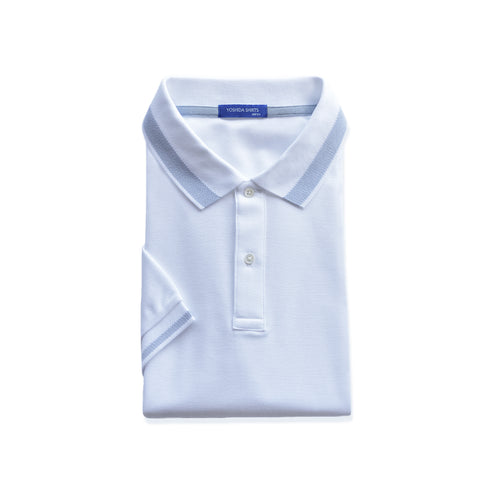 【日本製】 ポロシャツ メンズ 半袖 鹿の子 カノコ 綿100% リブ襟 バーズアイ 無地 ホワイト(SPKB24-084-wh)