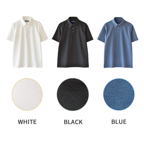 【日本製】 ポロシャツ ビジネス メンズ 半袖 吸水速乾 フィールドセンサー ボタンダウン 無地 ホワイト(SPKB25-089-wh)