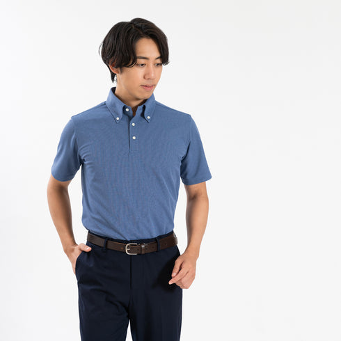 【日本製】 ポロシャツ ビジネス メンズ 半袖 吸水速乾 フィールドセンサー ボタンダウン 無地 ホワイト(SPKB25-089-wh)