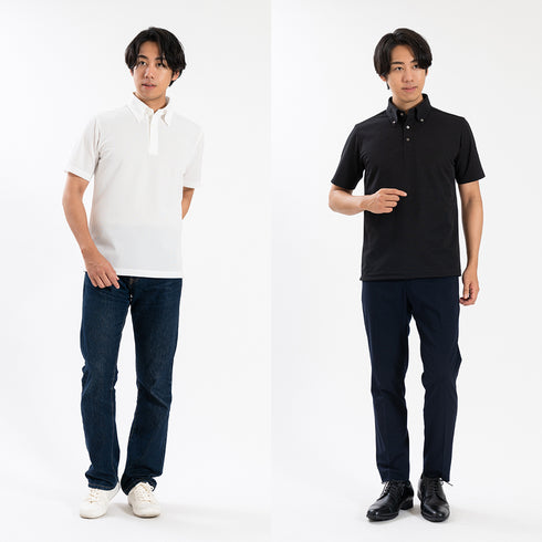 【日本製】 ポロシャツ ビジネス メンズ 半袖 吸水速乾 フィールドセンサー ボタンダウン 無地 ホワイト(SPKB25-089-wh)