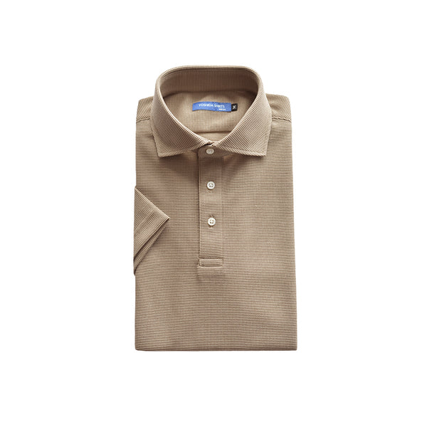 【日本製】 ワッフル ポロシャツ メンズ 半袖 吸水速乾 無地 ワイドカラー ベージュ(SPKB25-090-be)