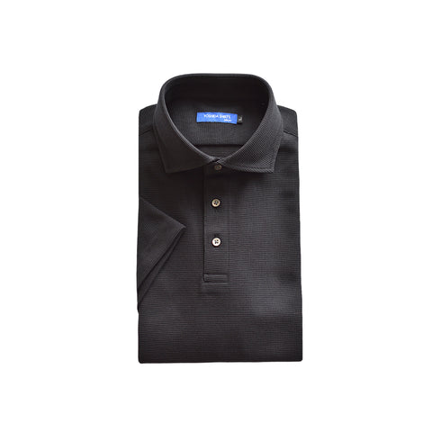 【日本製】 ワッフル ポロシャツ メンズ 半袖 吸水速乾 無地 ワイドカラー ブラック(SPKB25-090-bk)