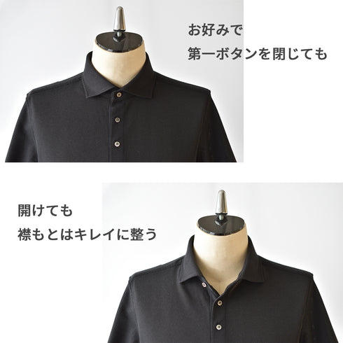 【日本製】 ワッフル ポロシャツ メンズ 半袖 吸水速乾 無地 ワイドカラー ブラック(SPKB25-090-bk)
