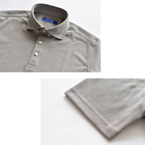 【日本製】 ワッフル ポロシャツ メンズ 半袖 吸水速乾 無地 ワイドカラー ブラック(SPKB25-090-bk)