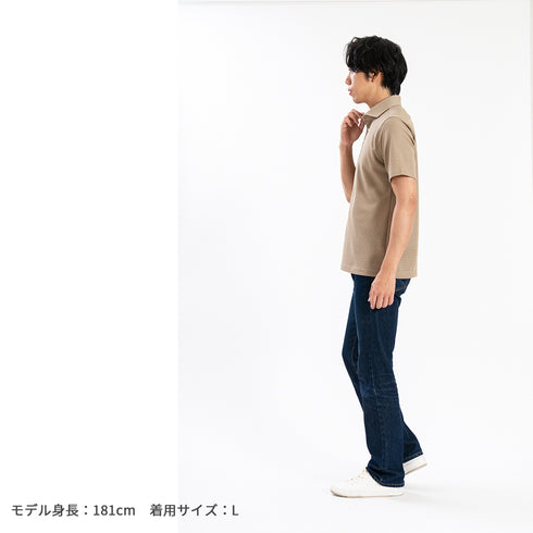 【日本製】 ワッフル ポロシャツ メンズ 半袖 吸水速乾 無地 ワイドカラー ブラック(SPKB25-090-bk)