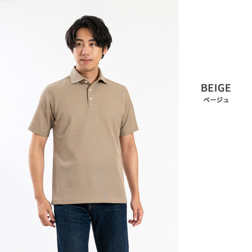 【日本製】 ワッフル ポロシャツ メンズ 半袖 吸水速乾 無地 ワイドカラー ブラック(SPKB25-090-bk)