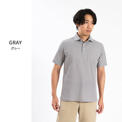 【日本製】 ワッフル ポロシャツ メンズ 半袖 吸水速乾 無地 ワイドカラー ブラック(SPKB25-090-bk)