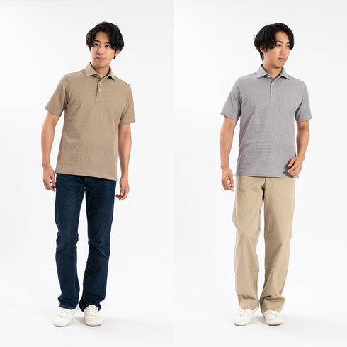 【日本製】 ワッフル ポロシャツ メンズ 半袖 吸水速乾 無地 ワイドカラー ブラック(SPKB25-090-bk)