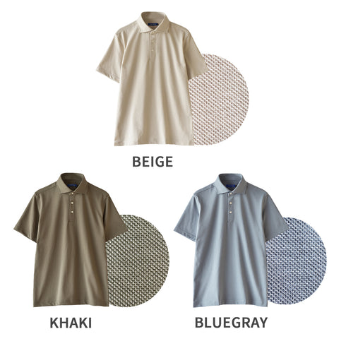 【日本製】 メンズ ポロシャツ 半袖 鹿の子 カノコ 吸水速乾 クールマックス 無地 ワイドカラー ベージュ(SPKB25-091-be)