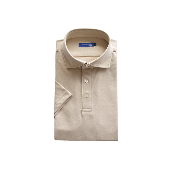 【日本製】 メンズ ポロシャツ 半袖 鹿の子 カノコ 吸水速乾 クールマックス 無地 ワイドカラー ベージュ(SPKB25-091-be)