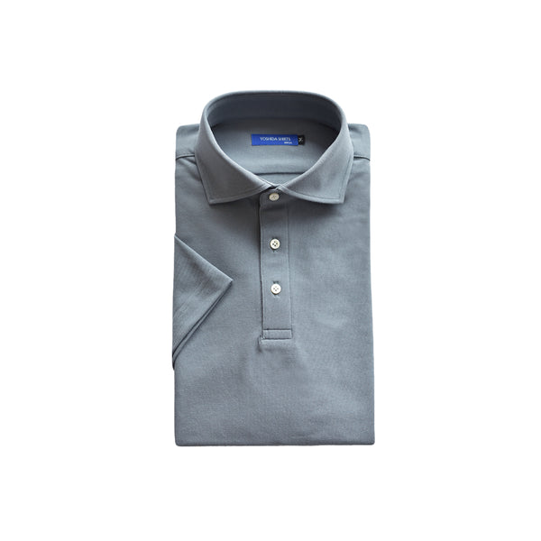 【日本製】 メンズ ポロシャツ 半袖 鹿の子 カノコ 吸水速乾 クールマックス 無地 ワイドカラー ブルーグレー(SPKB25-091-blg)