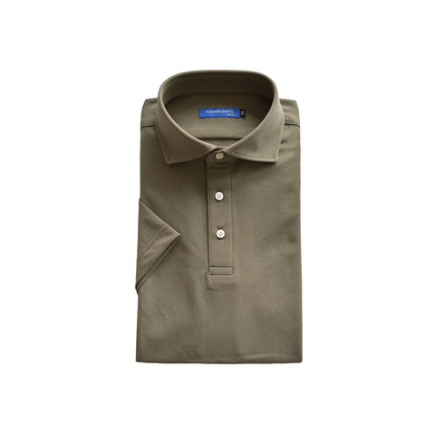 【日本製】 メンズ ポロシャツ 半袖 鹿の子 カノコ 吸水速乾 クールマックス 無地 ワイドカラー カーキ(SPKB25-091-kh)