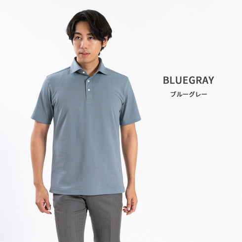 【日本製】 メンズ ポロシャツ 半袖 鹿の子 カノコ 吸水速乾 クールマックス 無地 ワイドカラー ベージュ(SPKB25-091-be)