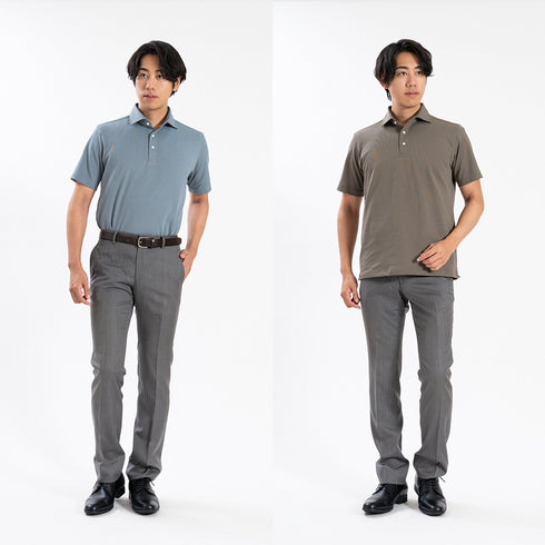 【日本製】 メンズ ポロシャツ 半袖 鹿の子 カノコ 吸水速乾 クールマックス 無地 ワイドカラー ベージュ(SPKB25-091-be)