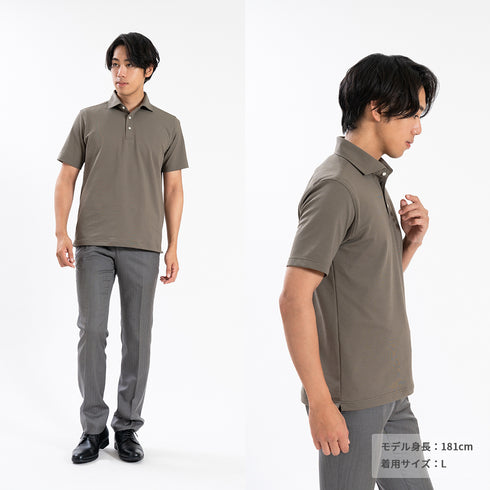 【日本製】 メンズ ポロシャツ 半袖 鹿の子 カノコ 吸水速乾 クールマックス 無地 ワイドカラー ベージュ(SPKB25-091-be)