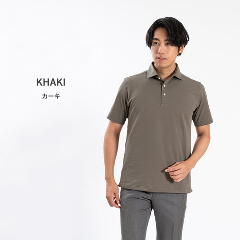 【日本製】 メンズ ポロシャツ 半袖 鹿の子 カノコ 吸水速乾 クールマックス 無地 ワイドカラー ベージュ(SPKB25-091-be)
