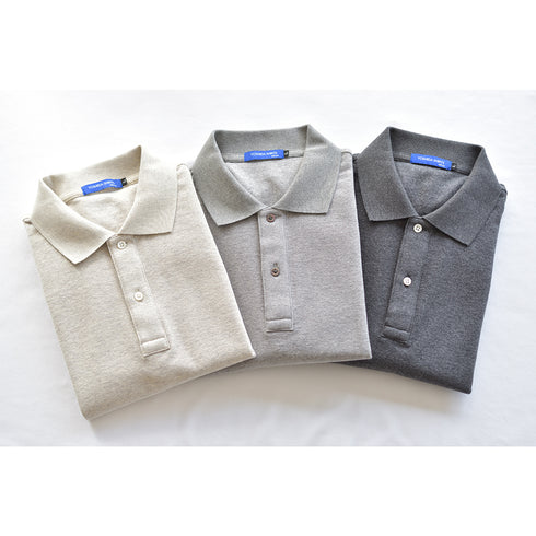 【日本製】 メンズ ポロシャツ 半袖 ドライタッチ 綿100% リブ襟 無地 グレー(SPKB25-093-gr)