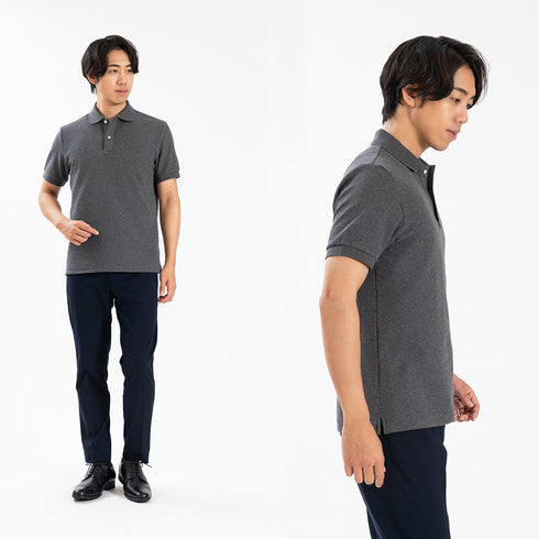 【日本製】 メンズ ポロシャツ 半袖 ドライタッチ 綿100% リブ襟 無地 グレー(SPKB25-093-gr)