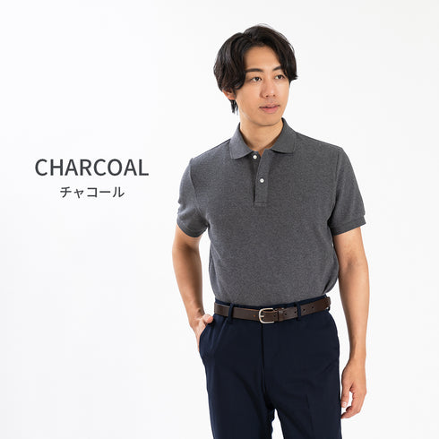 【日本製】 メンズ ポロシャツ 半袖 ドライタッチ 綿100% リブ襟 無地 グレー(SPKB25-093-gr)