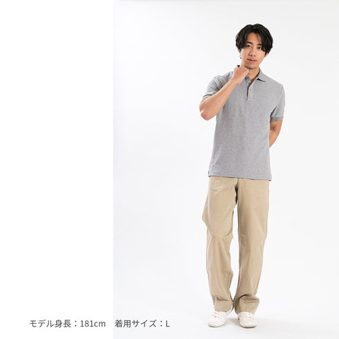 【日本製】 メンズ ポロシャツ 半袖 ドライタッチ 綿100% リブ襟 無地 グレー(SPKB25-093-gr)
