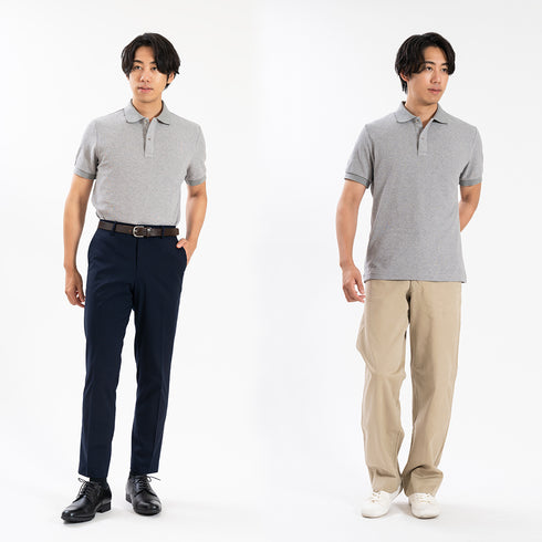 【日本製】 メンズ ポロシャツ 半袖 ドライタッチ 綿100% リブ襟 無地 グレー(SPKB25-093-gr)